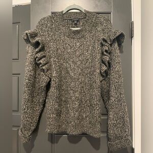 Topshop Frill Sleeve Cable Knit Sweater Charcoal Gray Size 12 (US L) Gently Worn